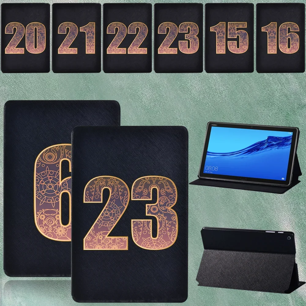 

For Huawei MediaPad M5 Lite 10.1"/MediaPad M5 10.8" PU Leather Shockproof Digital Lucky Number Pattern Tablet Case + Stylus