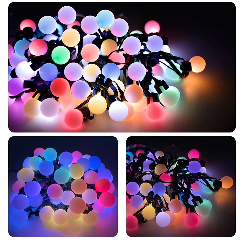 Imagem -05 - Luzes de Corda Rgb para Áreas Externas Aplicativo Inteligente 33 Pés Luzes para Pátio Regulável Lâmpadas Led Rgb Mudança de Cor Luzes Suspensas para Festa de Natal