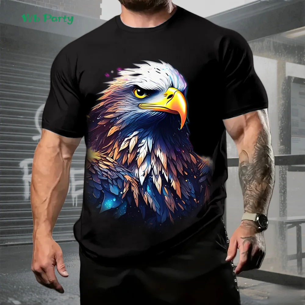 

Летняя мужская футболка Cool Eagle 3D Flame Eagle Print Street Hip Hop Мужская модная тенденция с короткими рукавами Мужской топ Повседневная мужская одежда