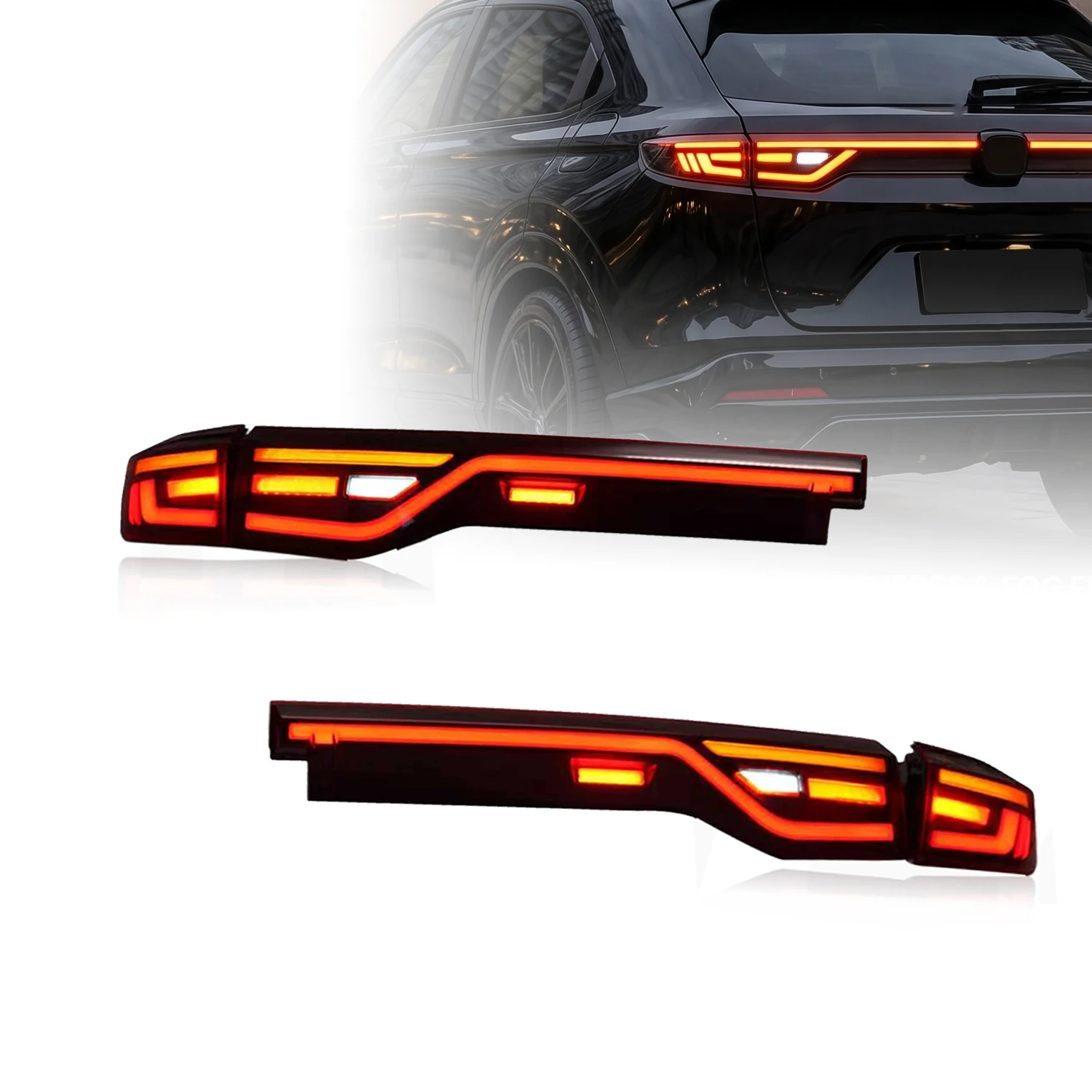 HCMOTIONZ for Honda HR-V Vezel 2023-2026 LED Tail Lights Sequential Turn Signal Welcome Animation DRL Smoked Red Plug & Play