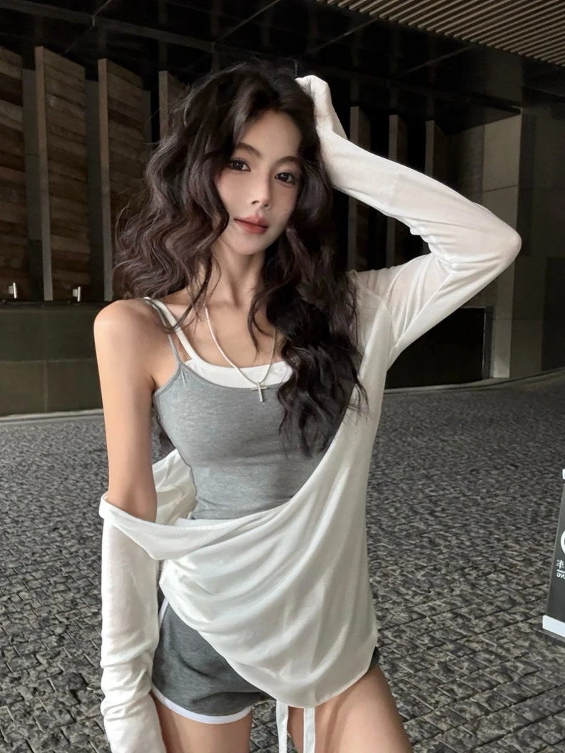 

Kumikumi Color Blo майка тонкий длинный све женский комплект с высокой талией ртами футболка повседневная одежда лето осень