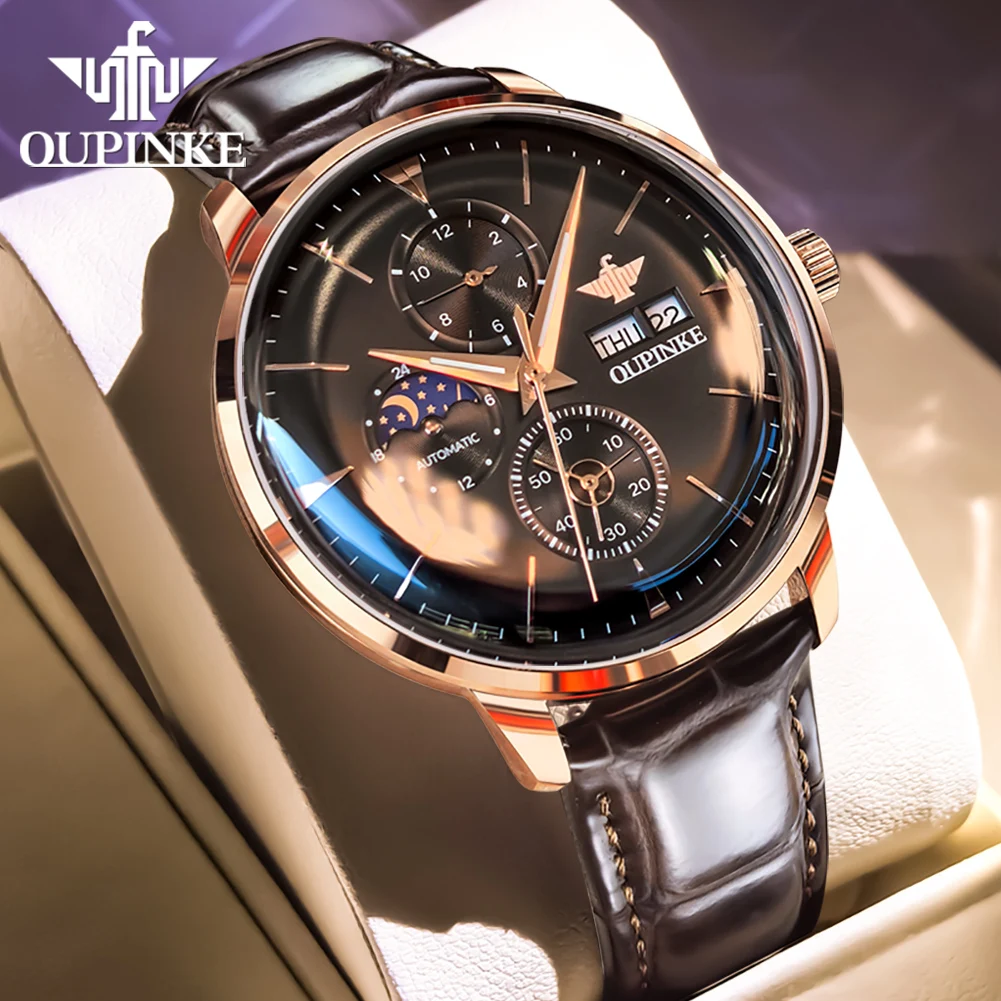 

OUPINKE 3309 Automatic Mechanical Watch for Men Chronograph Moon Phase Waterproof Watches High-end Luxury Men's Watch