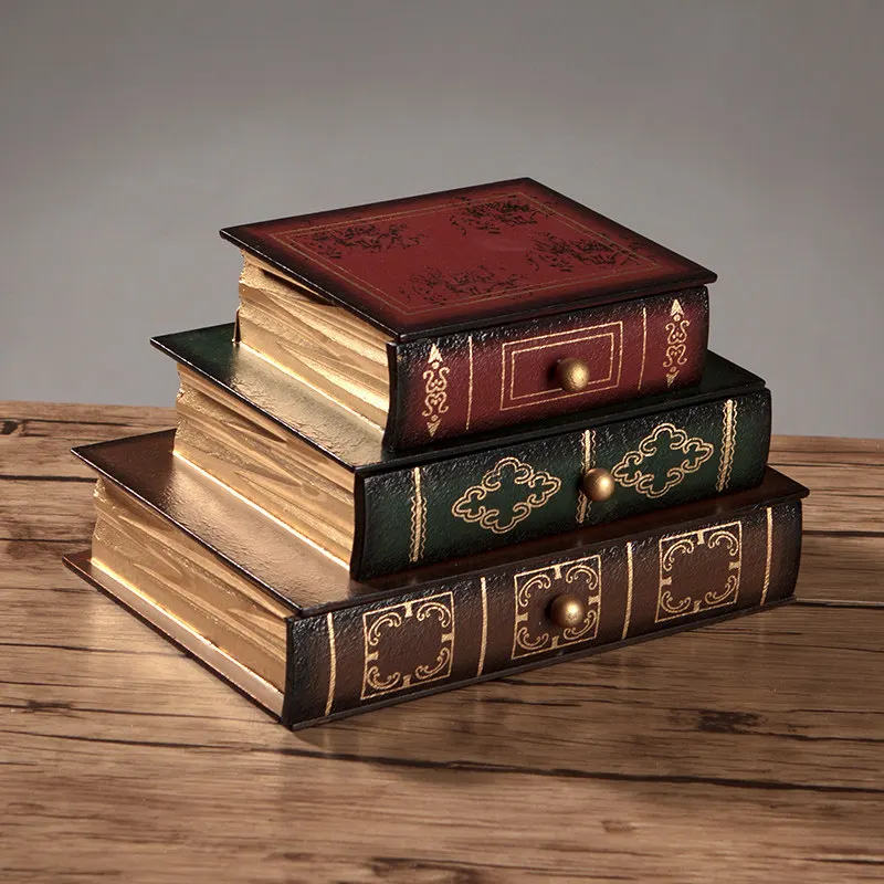 Retro Wooden Book Shaped Jewelry Box Decorative Necklace Bracelet Storage Box Display Drawer Jewellery Boxes Desk Art Ornaments