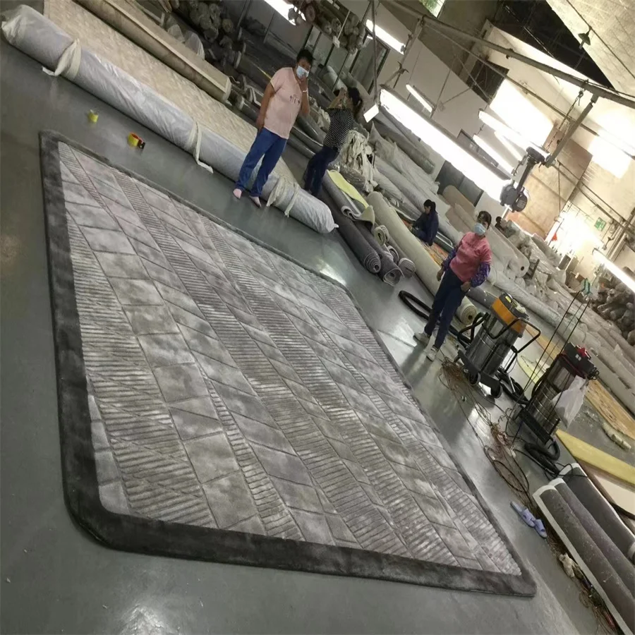 Home Carpet Silk Carpet Handmade Modern Geometric Abstract Design Rug Hand Custom 3d Carpet China for Home Decorative 1 Piece