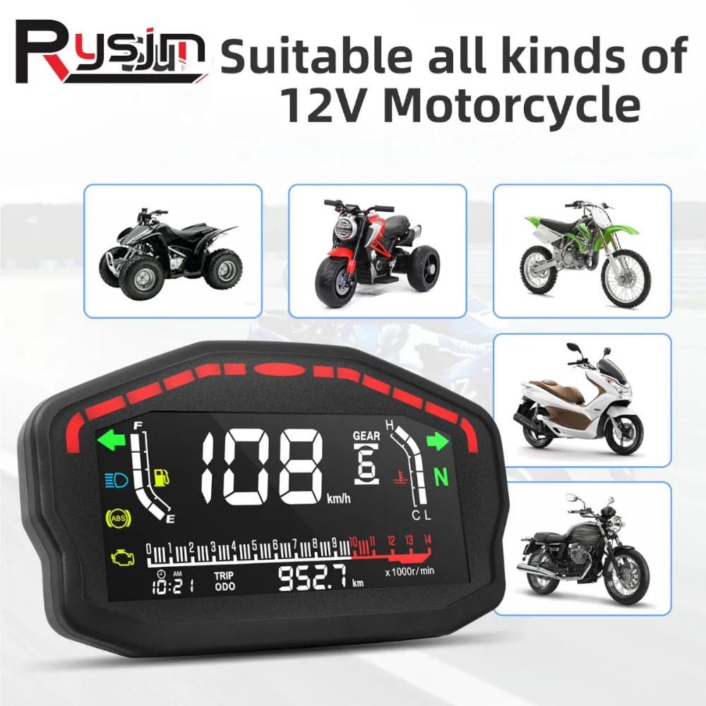 Universal Speedometer Digital Odometer RPM Motorcycle Meter LCD Display Motorbike Dashboard Gauge For Honda 2,4 Cylinders