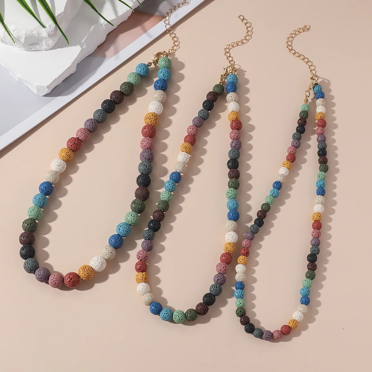 6mm 8mm 10mm Colorful Lava Stone Beads Essential Oil Diffuser Necklace Aromatherapy Jewelry for men women