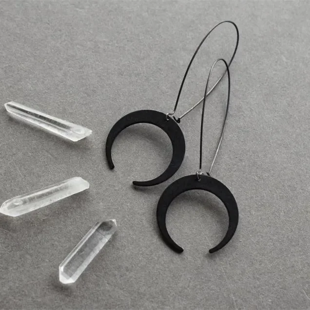New Gothic Black Moon Crescent Earrings Celestial Phase Boho Witchy Hippie Jewelry Rock Punk Women Gift Pagan Statement Trend view 4