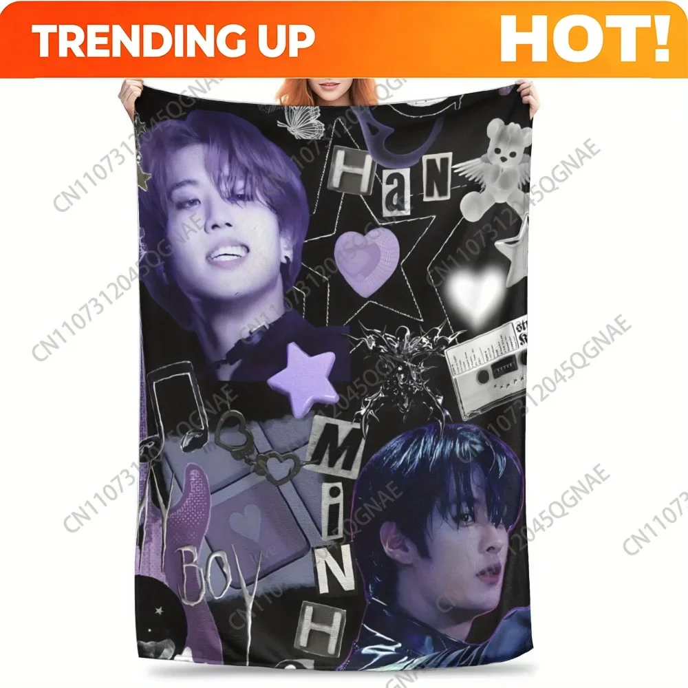 Han Jisung Fan Blanket - Soft Flannel Picnic & Bedding Throw With Purple & Black Design