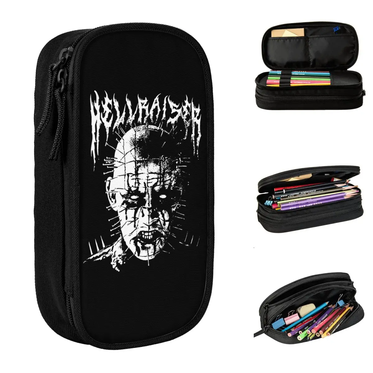 Black Metal Pinhead No Tears Pencil Case Please Hellraiser Boy Girl Kawaii Pencil Box Graphic School Pencil Cases Supplies