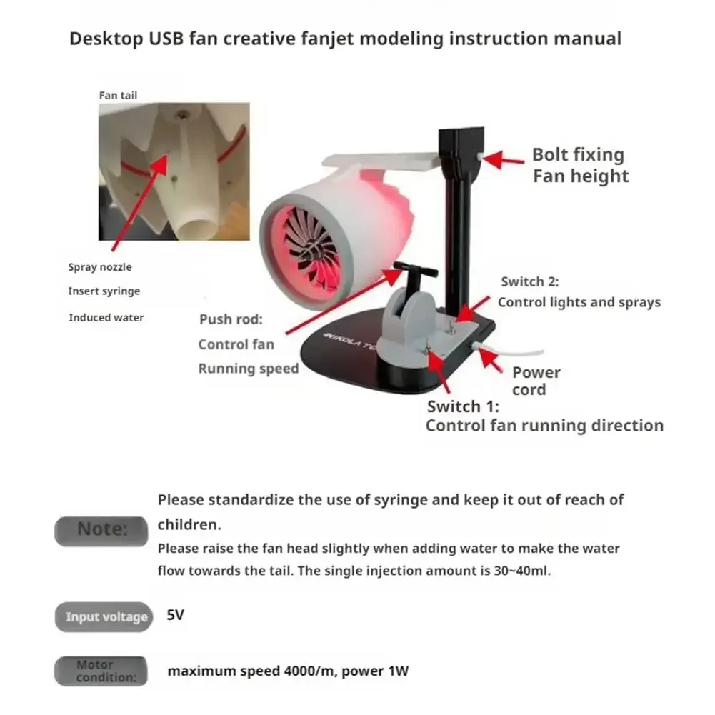 Creative Desktop Fan Engine Model Adjustable Speed Push Rod USB With Humidifying Spray And Red-Light Tail Flame