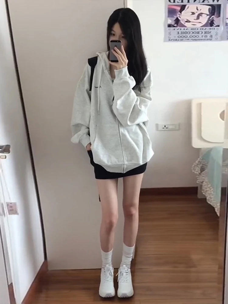 Vroege herfst ey hoodie dames nieuwe 2025, oversize luie sle vest jas lente herfst winter klein formaat casual zoete sle