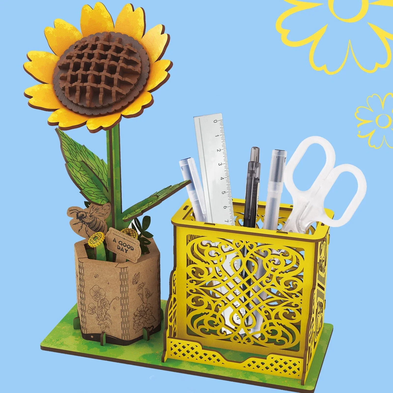 3D-Blumenhandwerk aus Holz, Blumenbausteine, DIY-Modellbausatz