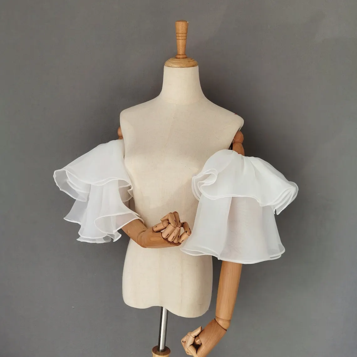 Organza Wedding Sleeves Tiered Ruffles Bride Gloves Bridal Sleeves Women Accessories Formal Party Removable Sleeves