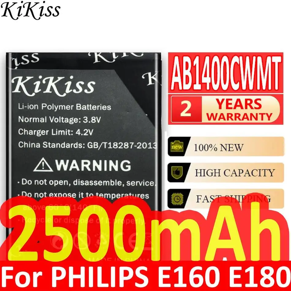 For Philips E160 E180 E350 High Capacity Reliable Power Supply 2500mAh Mobile Phone Battery AB1400CWMT