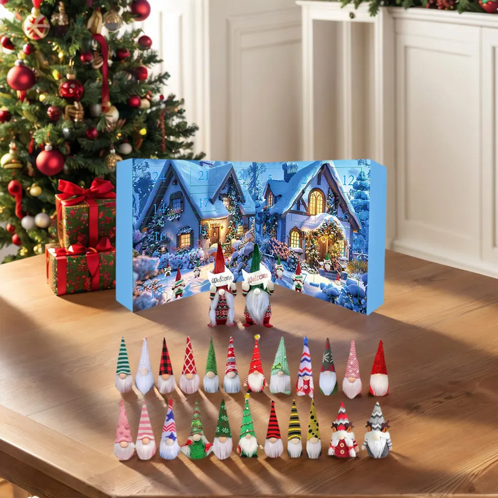 2025 Navidad Gnomo Vacaciones Calendario de Adviento 24 días Calendario de cuenta regresiva de Navidad Gnomo Muñeca Juguete Caja ciega Regalo para niños y adultos