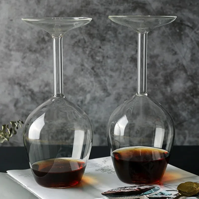 Upside Down Crystal Wine Goblet Unique Aesthetic Design Red Wine Brandy Glass Practical Bar Accessories Gift For Wine Collectors