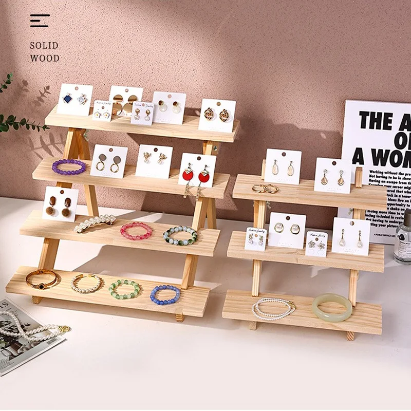

2-4-х уровневая подставка для ювелирных изделий из цельного дерева, съемный многоуровневый держатель для сережек с органайзером для колец для розничных магазинов и торговых магазинов