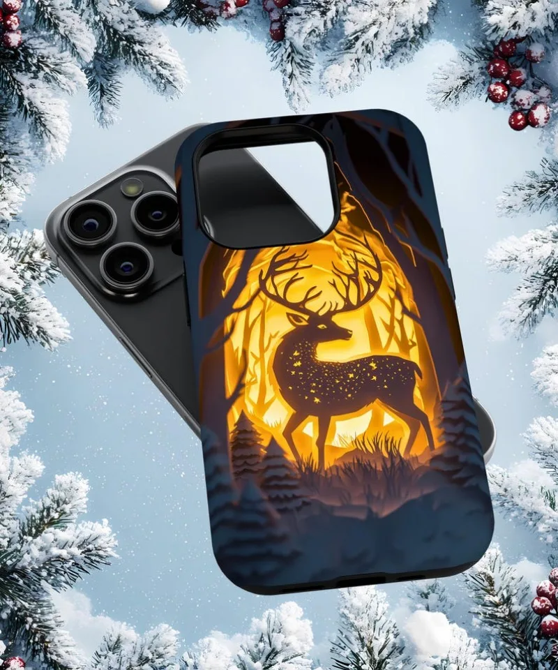 Magical Reindeer Winter Wonderland Phone Case For IPHONE 16 15PRO MAX 14 13 12 11 Acrylic TPU Two in one magnetic Phone Cases