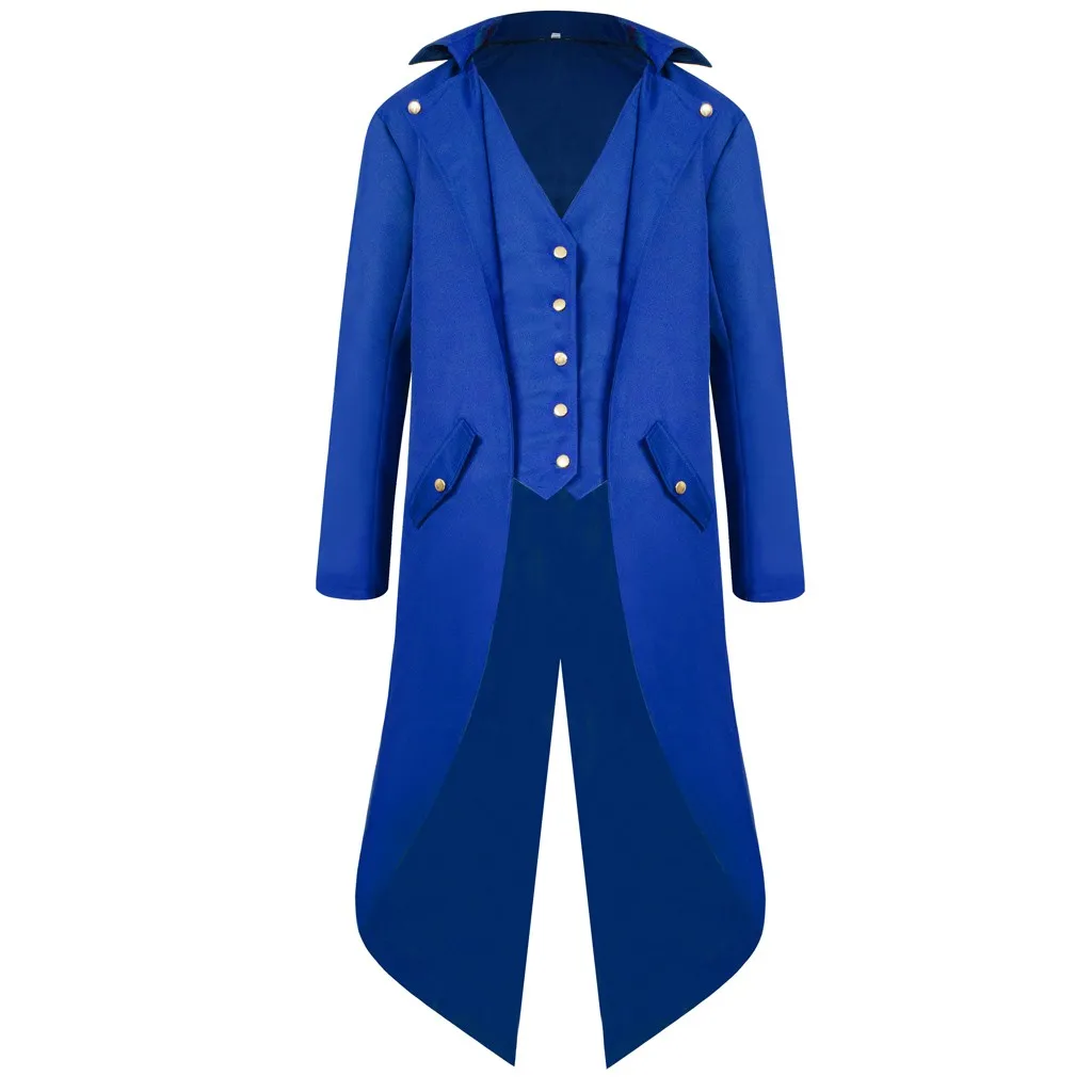 Blue Steampunk Tailcoat Men's Gothic Frock Coat Punk Victorian Tuxedo Dovetail Uniform Cardigans Party Outwear Costume Male