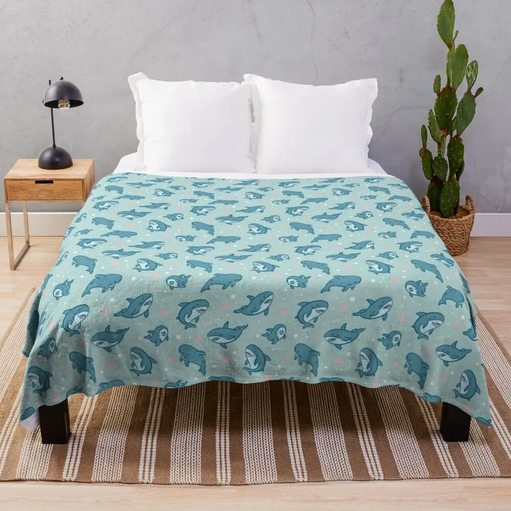 Brucie Blahaj shark under the sea pattern (Teal) Throw Blanket Loose Bed linens Soft Beautifuls Blankets