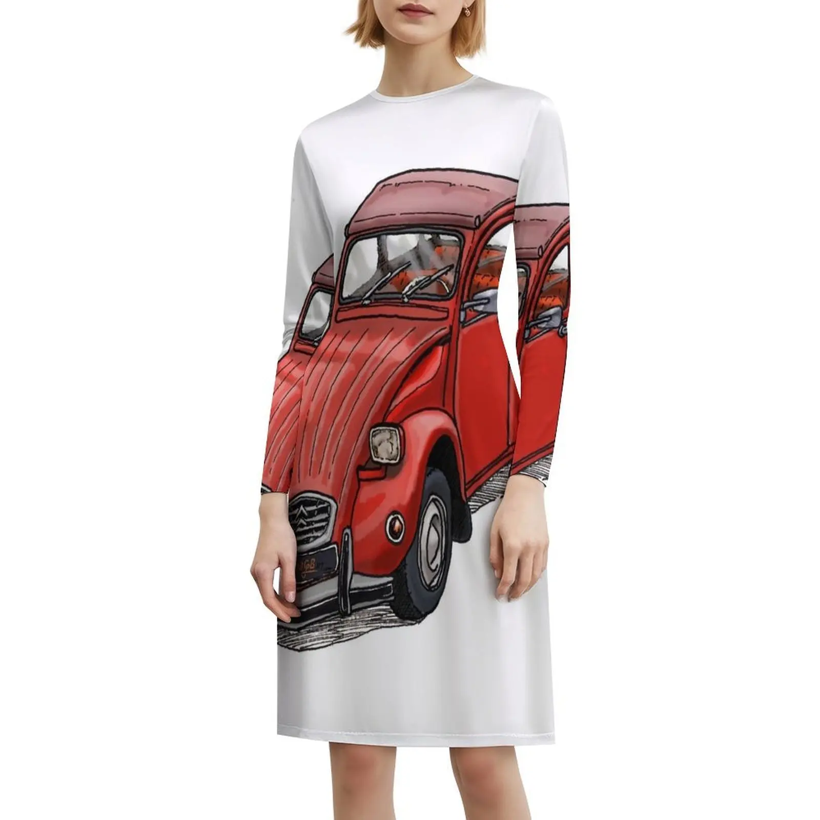 2Cv فستان كاجوال على الطراز الكوري الأحمر للنساء فساتين بسيطة يومية للمكتب للسيدات 2Cv سيارة كلاسيكية عتيقة فرنسا فرنسية أنثى #6