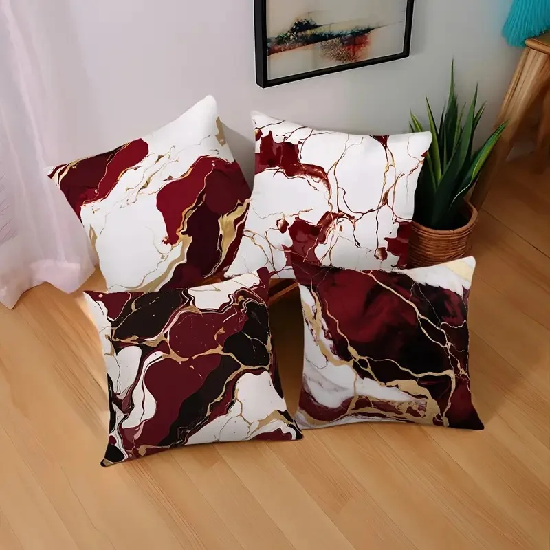 Cushion Cover Red Marble Texture Print Soft Pillowcase for Home Living Room Bedroom Decor Companion Office for Birthday Gift