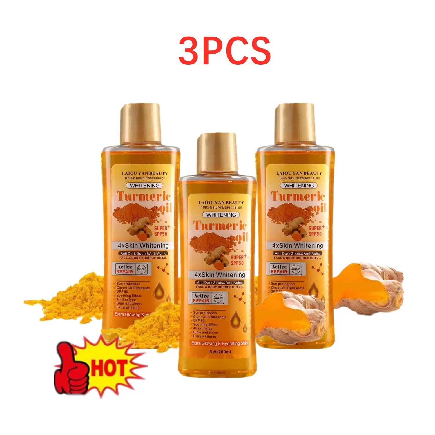 

3PCS Turmeric Remove Dark Spots Essential Oil For Women Moroccan Ginger Anti Wrinkle Serum Men Whitening Moisturizing Skin Care