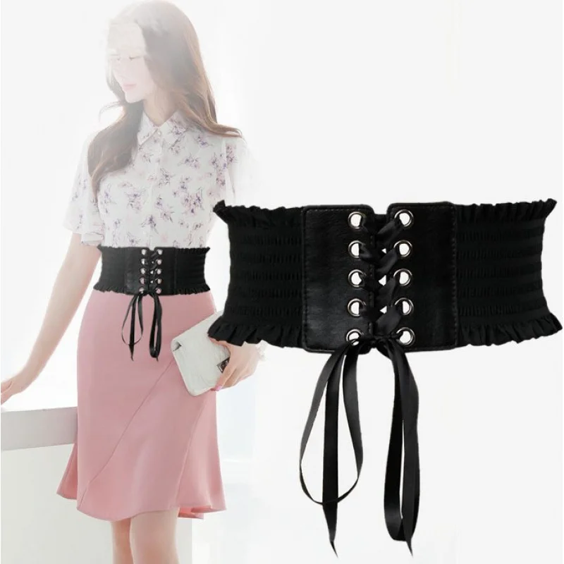 Western Elastic Lace Wide Waistband Belt Fashoin Dress Coat Sweater Show Thin Cummerbund for Ladies