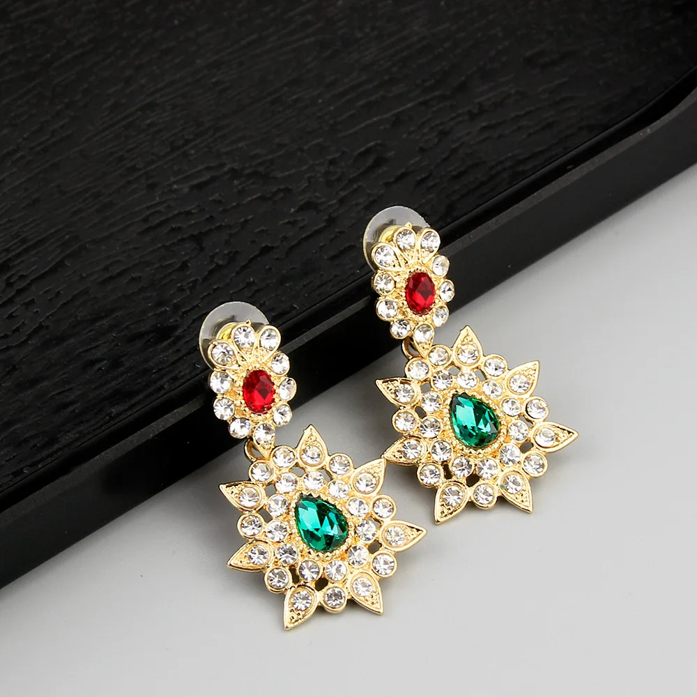 Sunspicems Elegant Algerienne Drop Earring for Women Morocco Ethnic Wedding Jewellry Gold Color Crystal Dubai Bridal Bijoux Gift