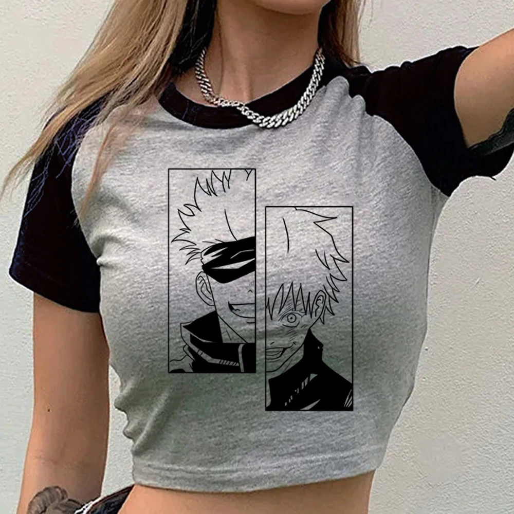 Jujutsu Kaisen Crop Top Damen Japan Meme Grunge Goth Baddie Top Tees Y2K Summer Cutecore – Detail 6
