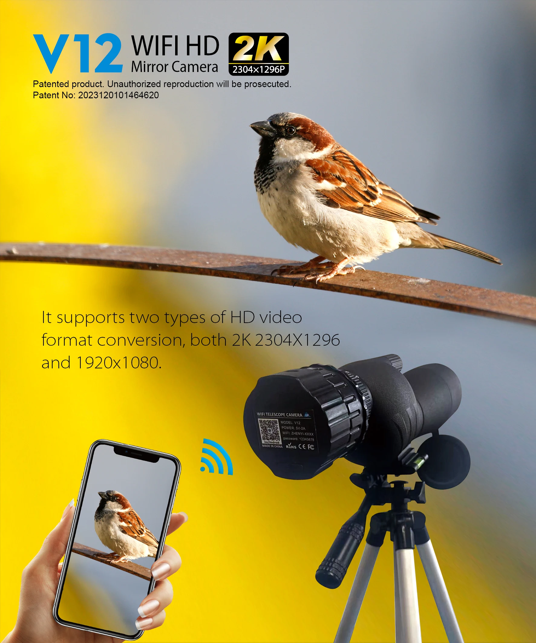 2K 2 Million HD WiFi Microscope Telescope Electronic Eyepiece Camera for Bird Watching Concert Watching Portable Spotting Scope 
