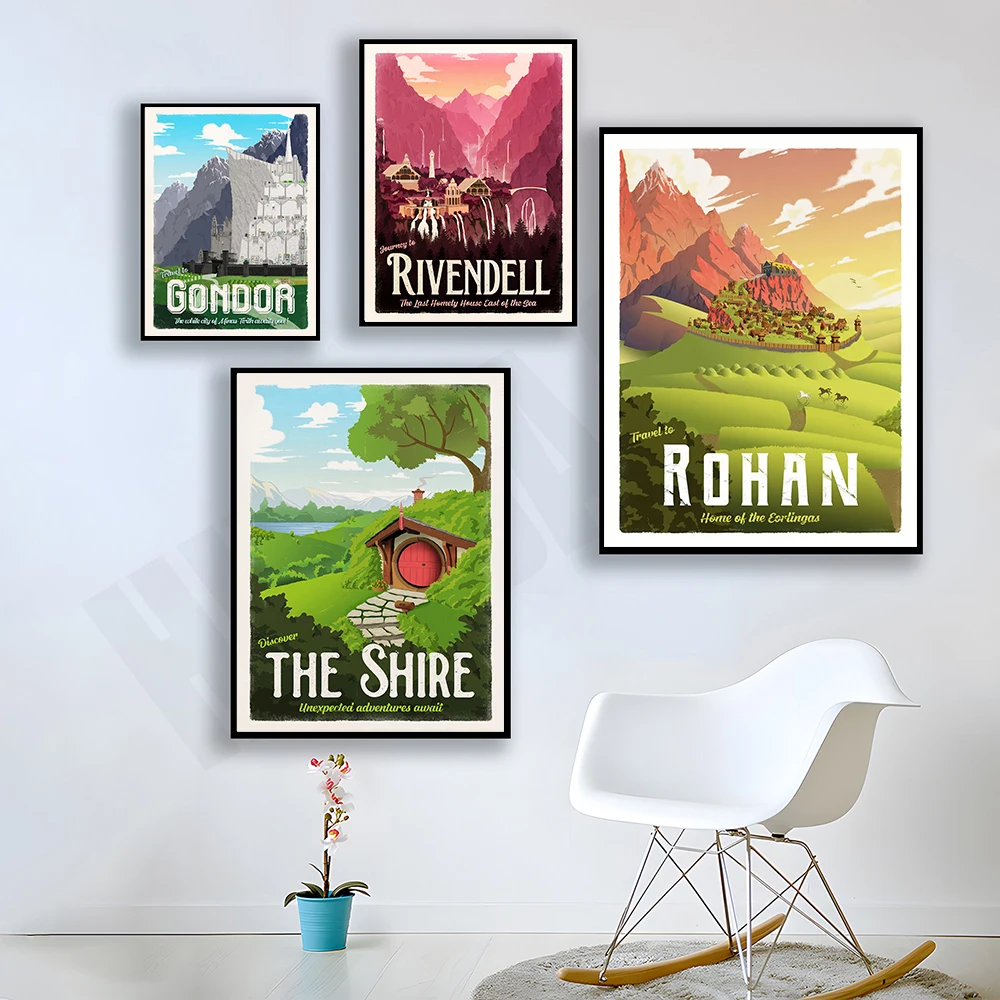 Vintage Travel Erebor Wall Art Canvas Painting Middle Earth Landscape Rohan Mordor Moria Poster Pictures Living Room Home Decor