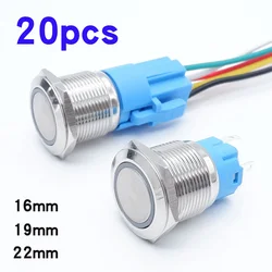 20pcs 16mm 19mm 22mm Metal Button Switch PC Power Control On Off Car Start And Stop Waterproof LED Lights 5V 12V 220V Red Green