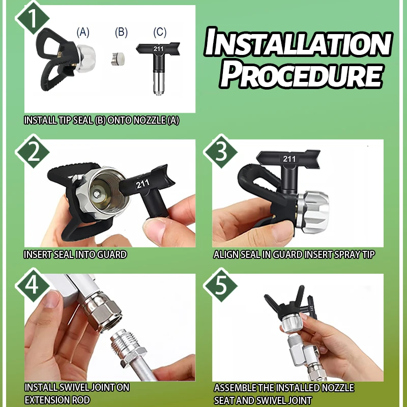 13-Piece Airless Paint Sprayer Nozzle Extension Rod Set, Home Renovation Airless Paint Sprayer Tool Accessories, (6 Black Nozzles with Gaskets + 2 Black Bases + 4 Silver Extension Rods + 1 Universal H image 4