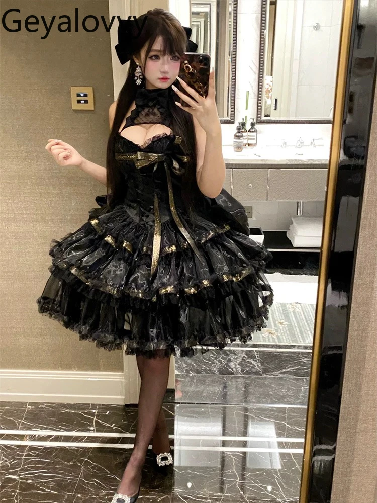 Vestido de fiesta sin mangas con hombros descubiertos, estilo princesa, cintura alta, ajustado, con tirantes de satén, cuello Halter, adelgazante, estilo Lolita