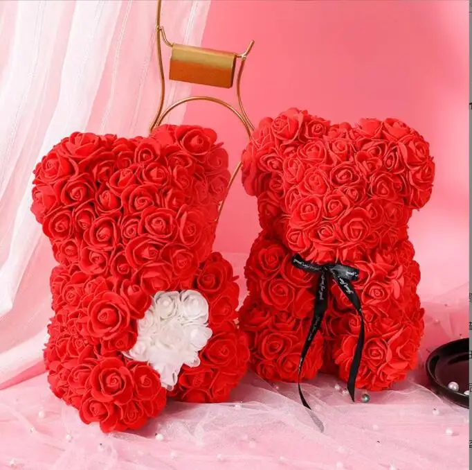 Oso de jabón rosa, flor Artificial, decoración de Navidad, regalo de San Valentín, rosa roja