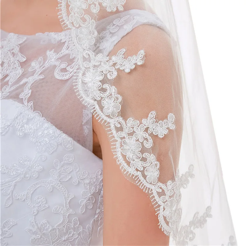 New Arrival Top End Lace Veils For Velo De Novia White Ivory Vintage Short Elbow Wedding