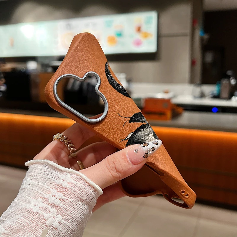 Ink Color Butterfly Case For iPhone 16 Pro Max Coque iPhone 11 12 13 14 15 Pro Max SE Luxury Leather Texture Soft Silicone Cover