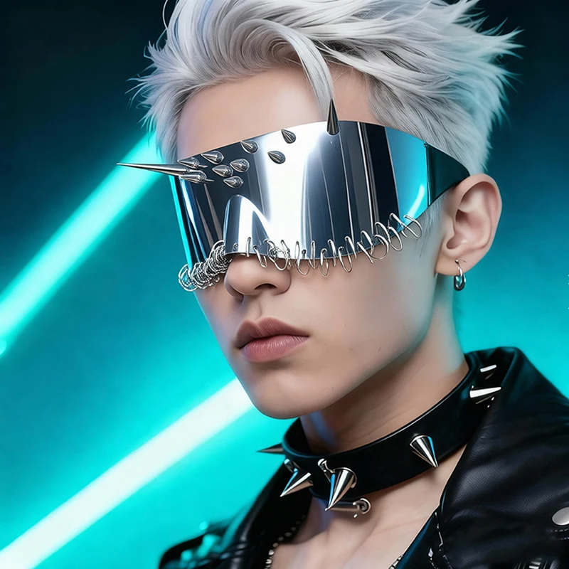

Trendy Cyberpunk Iron Ring Rivet Glasses Cool Futuristic Part Avant-garde Street One-piece Sunnglasses Photography Party Eyewear