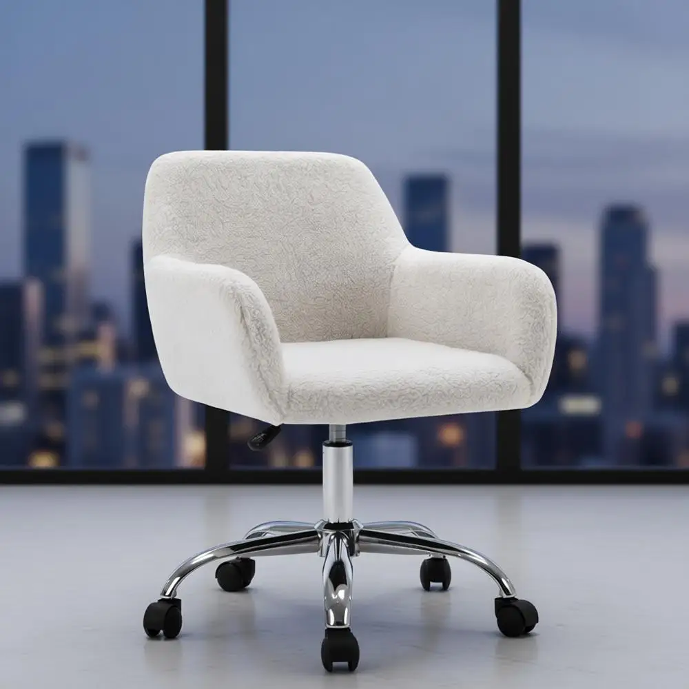 

Faux Fur Vanity Makeup Desk Chair, Comfy Fluffy Swivel Modern Leisure Armchair with Wheels, Upholstered Fuzzy Height Adjustable