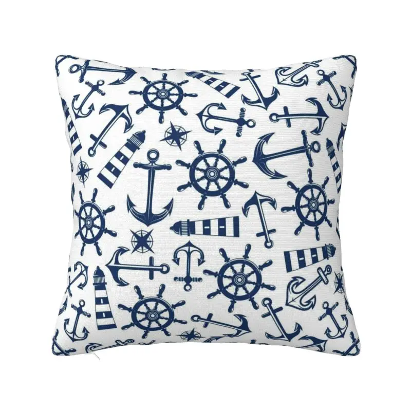 Custom Fashion Blue And White Nautical Sailor Anchor Throw Pillow Case Home Decor Square Cushion Cover Pillowcover for Sofa