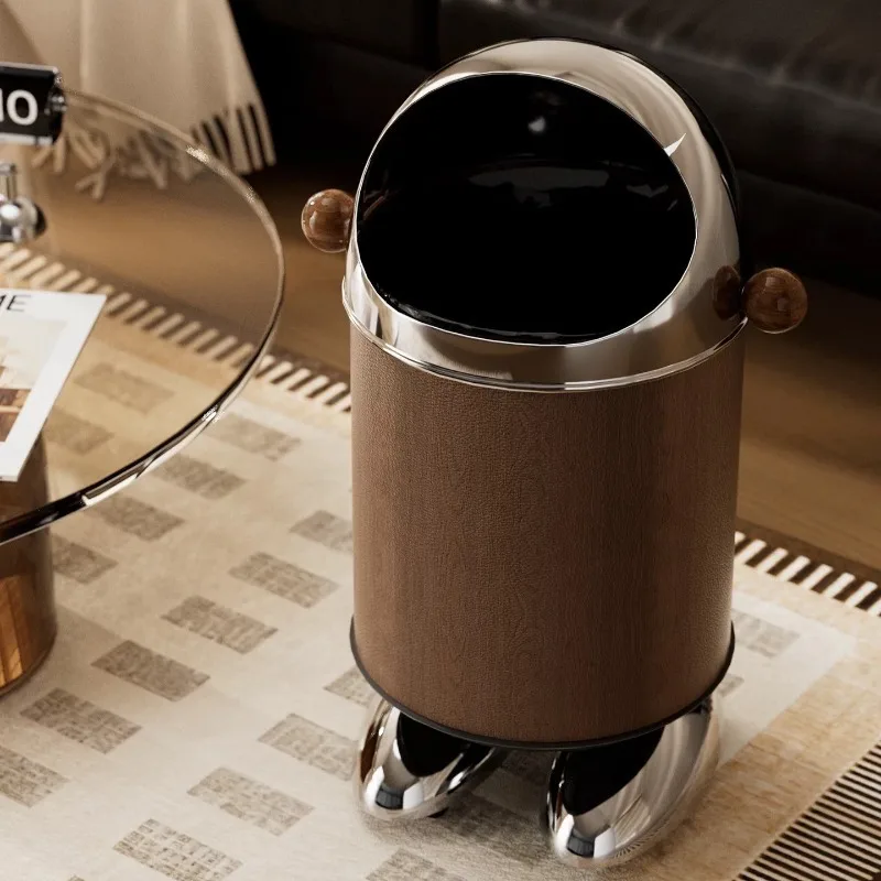 Luxury Leather Trash Can Cute Cartoon Waste Bin Living Room Movable Garbage Bins Household Kitchen Double Layer Wastebasket