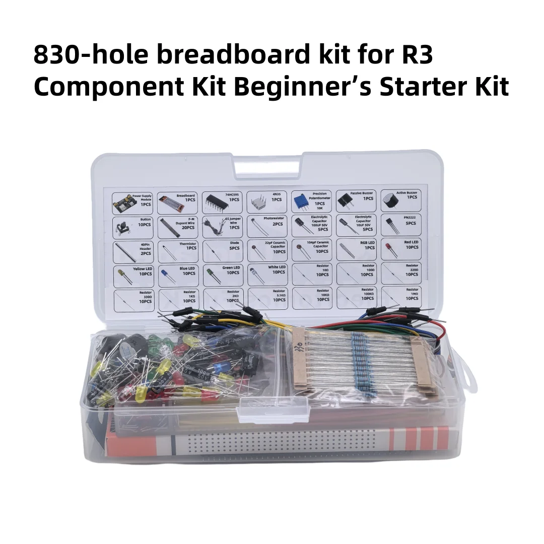 The MB102 830-hole breadboard kit is suitable for the R3 electronic component set and comes with a storage box