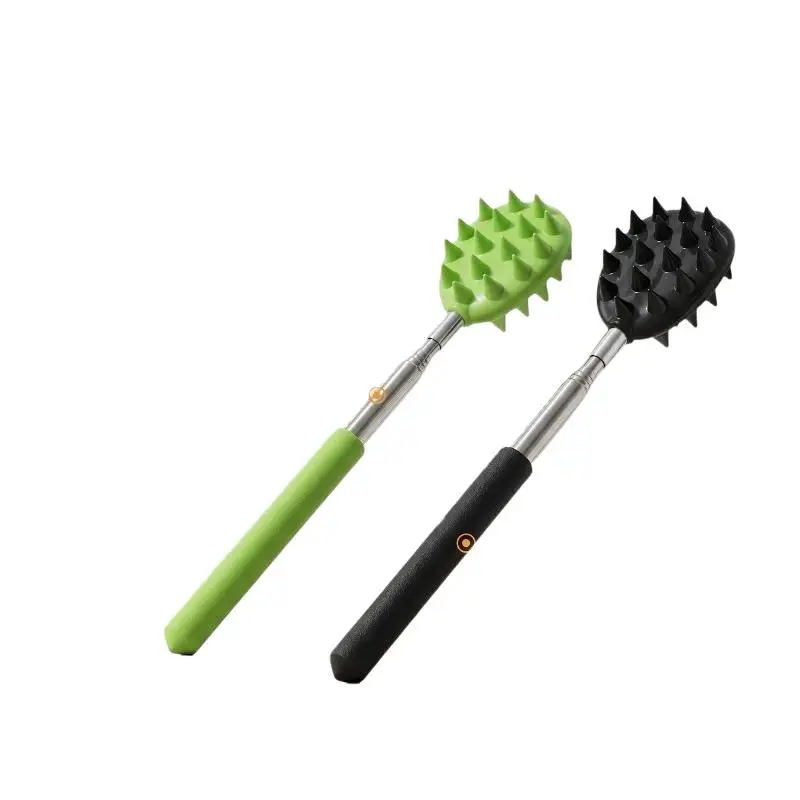 Telescopic Back Massage Stick Soft BPA-Free Silicone Spikes Extendable Handle for Kids Safe Muscle Care Use
