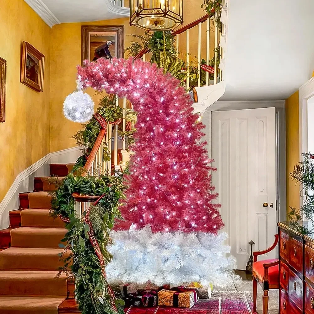 

7FT Christmas Tree, Santa Hat Christmas Tree Prelit with 400 Lights and 1250 Branches, Artificial Whimsical Christmas Tree