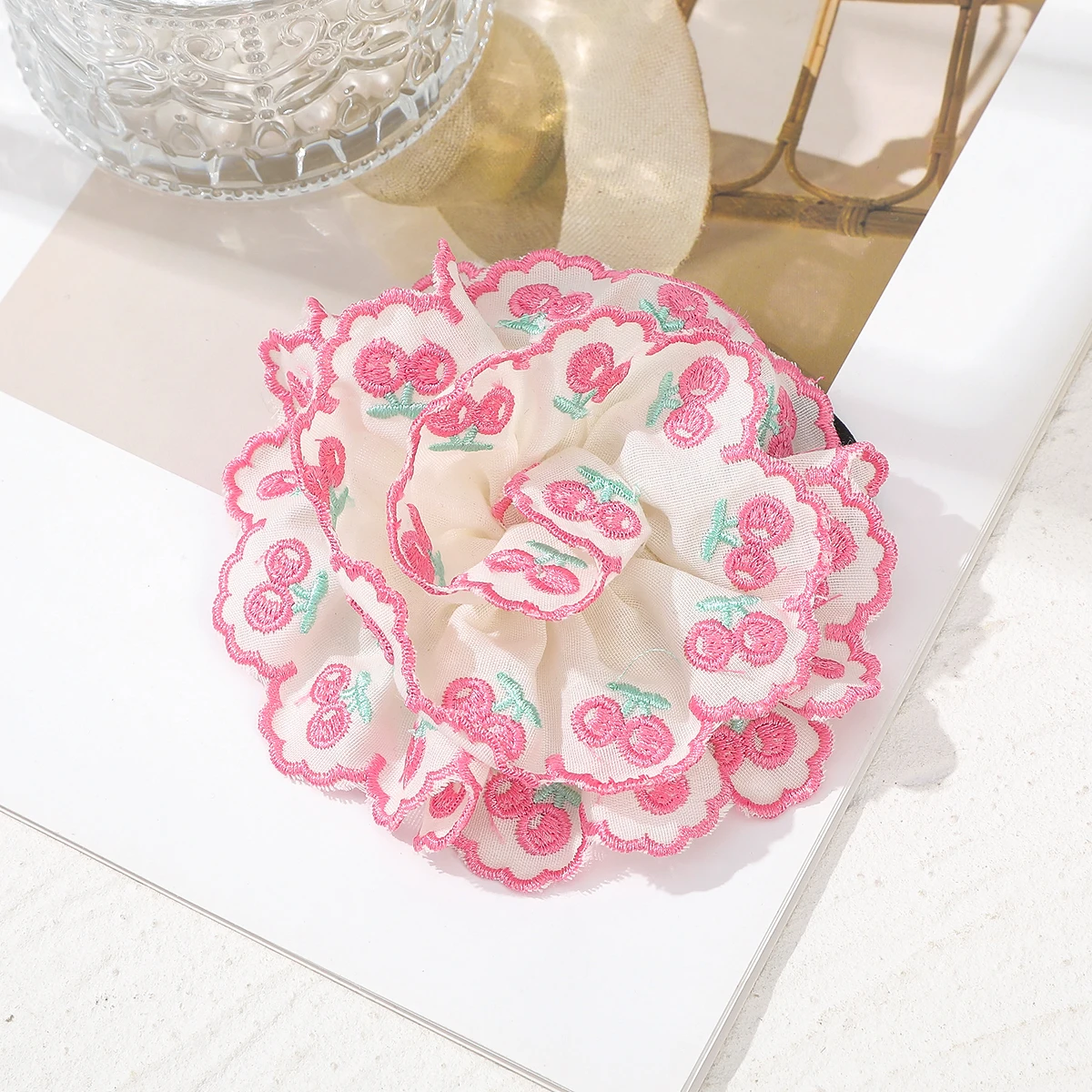 AWAYTR-diademas con diseño de encaje de cereza, accesorios para el cabello para mujer y niño, coleteros elásticos, bandas de goma