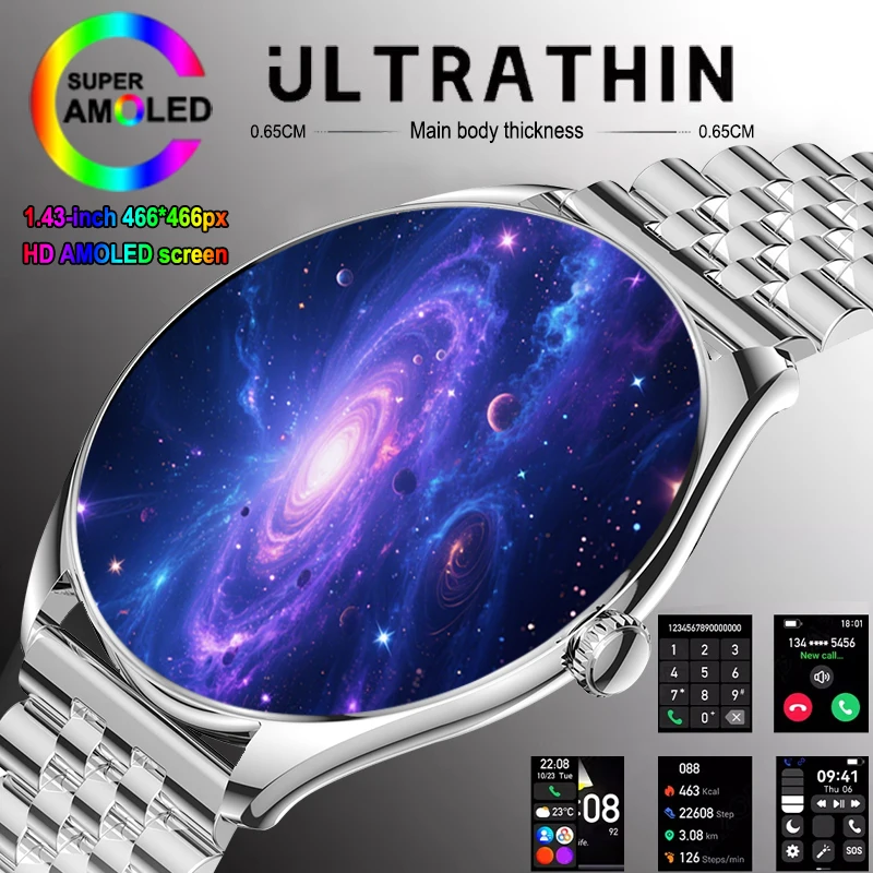 New Ultra Thin Smart Watch Men AMOLED 3D Screen Always Show Time Sports Fitness Heart Rate Bluetooth Call Waterproof Smartwatch