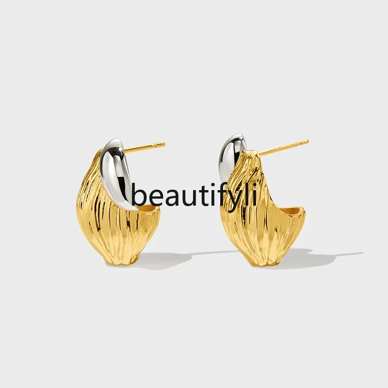 New Chinese plant series gold and silver color separation seed simple earrings female original design high-end gift