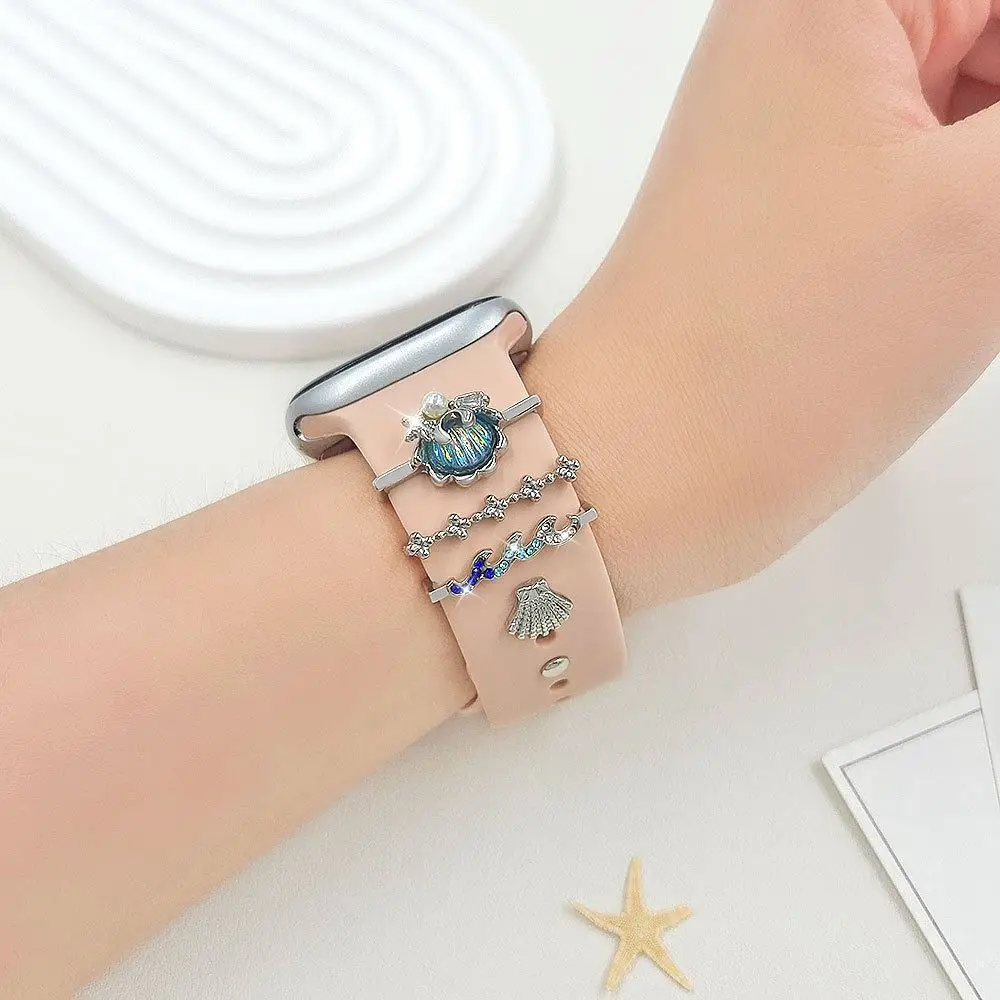 Anello decorativo con cinturino in conchiglia di mare, gioielli, braccialetto di moda, decorazione, ciondoli in metallo, ornamento per cinturino Apple Watch