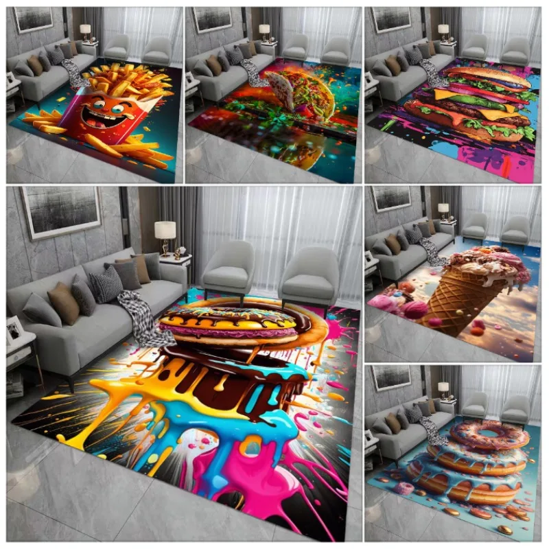 

Hamburgers French Fries Ice Cream Carpet Bedroom Living Room Home Sofa Decoration Children's Games Large Decorative Floor Mat